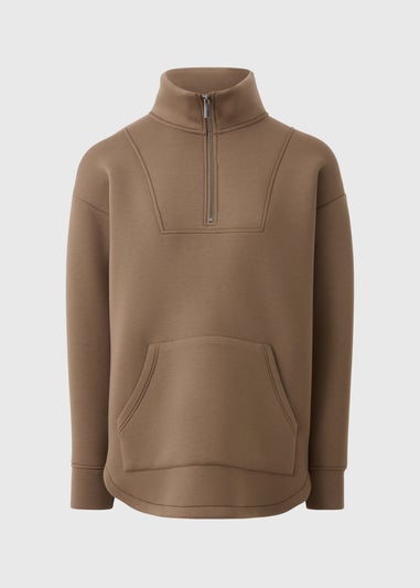 Souluxe Brown Half Zip Scuba Sweatshirts