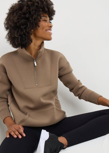 Souluxe Brown Half Zip Scuba Sweatshirts