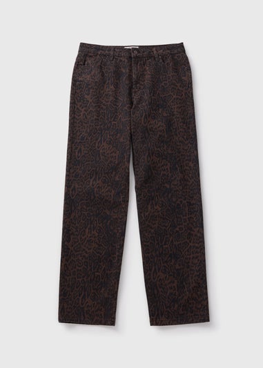 Brown Animal Print Straight Fit Jeans