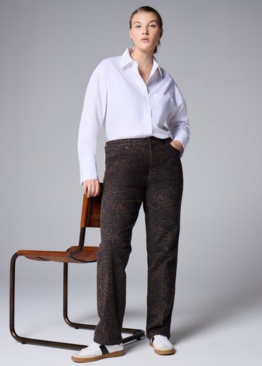 Brown Animal Print Straight Fit Jeans