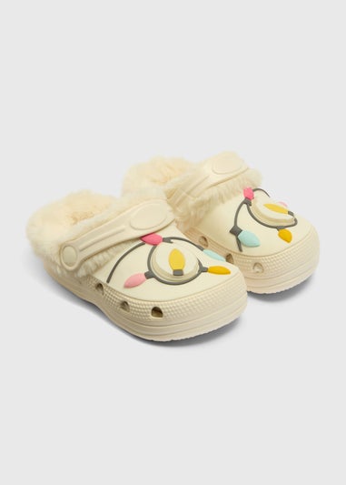 Girls Beige Fairy Lights Warm Lined Clogs (Younger 4/5-Older 12/13)