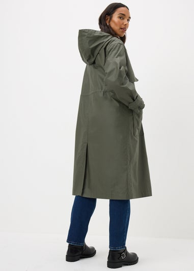 Khaki Wax Look Showerproof Parka Coat