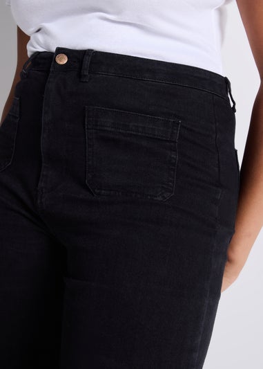 Black Front Pocket Wide Leg Jeans
