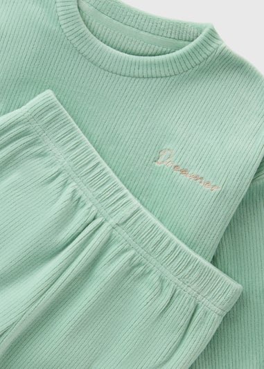 Girls Sage Ribbed Fleece Pyjama Set (4-13yrs)