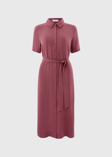 Raspberry Zig Zag Texture Shirt Midi Dress
