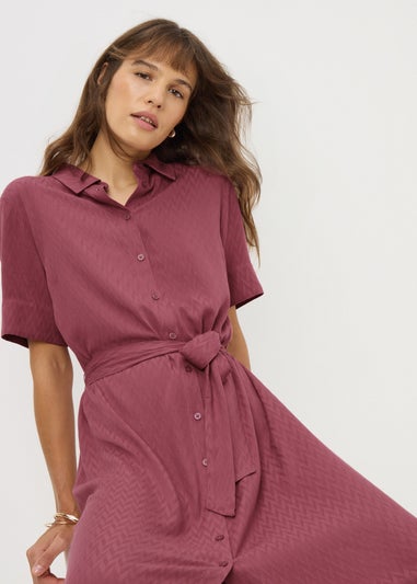 Raspberry Zig Zag Texture Shirt Midi Dress
