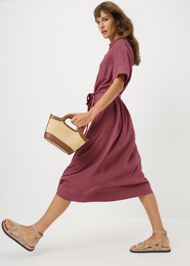 Raspberry Zig Zag Texture Shirt Midi Dress