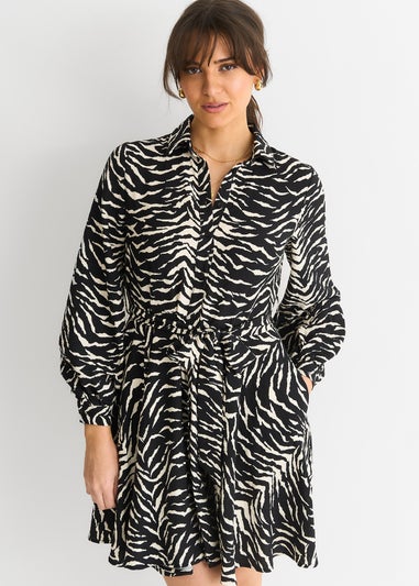 Gini London Black/ Gold Zebra Belted Shirt Dress