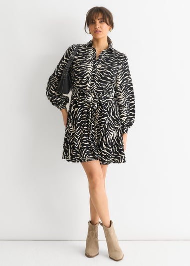 Gini London Black/ Gold Zebra Belted Shirt Dress