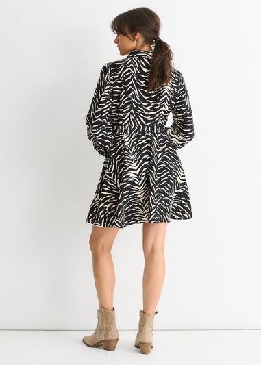 Gini London Black/ Gold Zebra Belted Shirt Dress