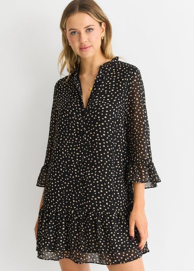 Gini London Black Animal Spot Shirt Mini Dress