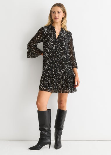 Gini London Black Animal Spot Shirt Mini Dress