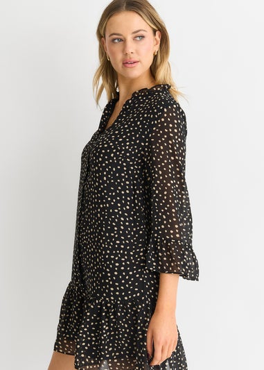 Gini London Black Animal Spot Shirt Mini Dress