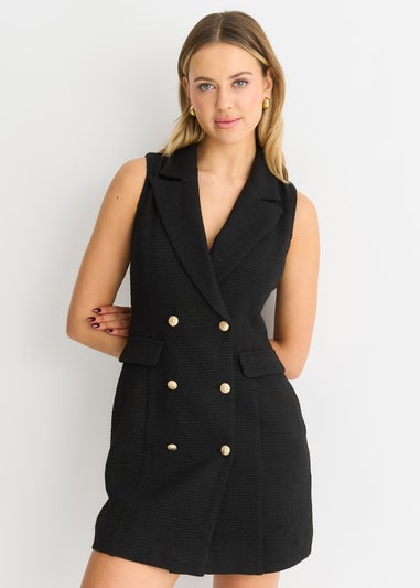 Gini London Black Double Breast Boucle Blazer Mini Dress