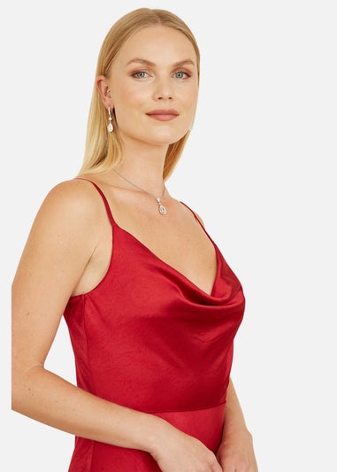 Yumi Red Satin Cowl Neck Midi Dress