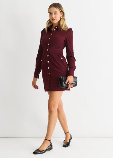 Gini London Burgundy  Corduroy Mini Shirt Dress