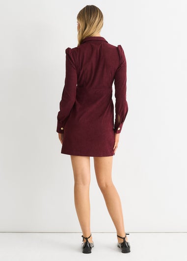 Gini London Burgundy  Corduroy Mini Shirt Dress