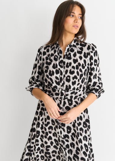 Gini London Grey Animal Print Shirt Maxi Dress