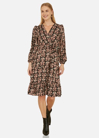 Yumi Black Ikat Long Sleeve Skater Dress