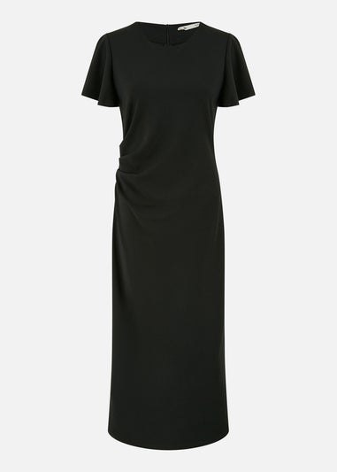 Yumi Black Ruched Waist Stretch Midi Dress