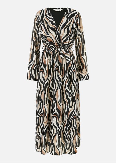 Yumi Brown Animal Swirl Midi Wrap Dress