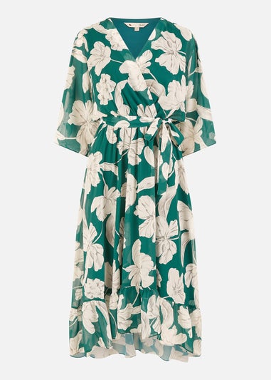 Yumi Green Floral Print Wrap Dress With Dippe