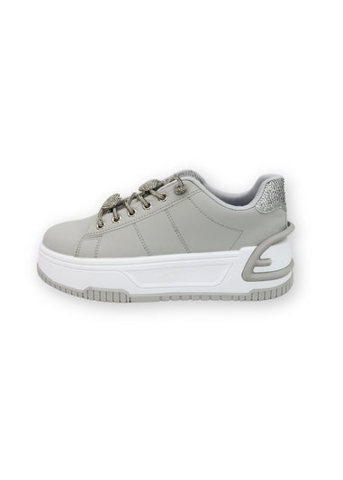 Love Lemonade Grey Crystal Hearts Sparkly Lace Up Trainers