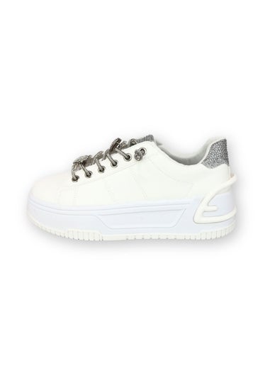 Love Lemonade White Crystal Hearts Sparkly Lace Up Trainers