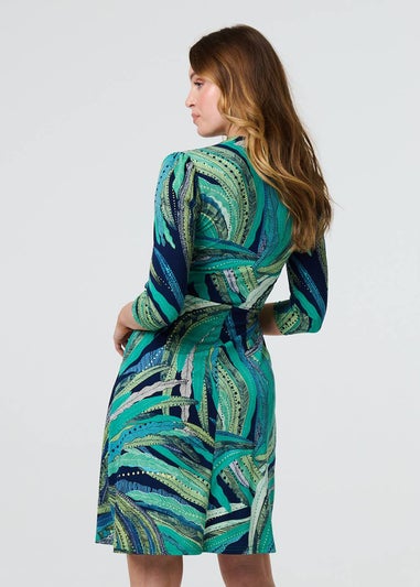 Izabel London Green Leaf Print Short Wrap Dress