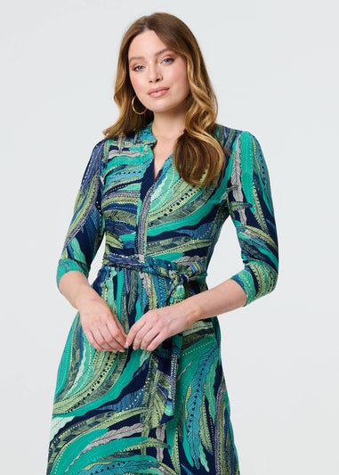 Izabel London Green Leaf Print Short Wrap Dress