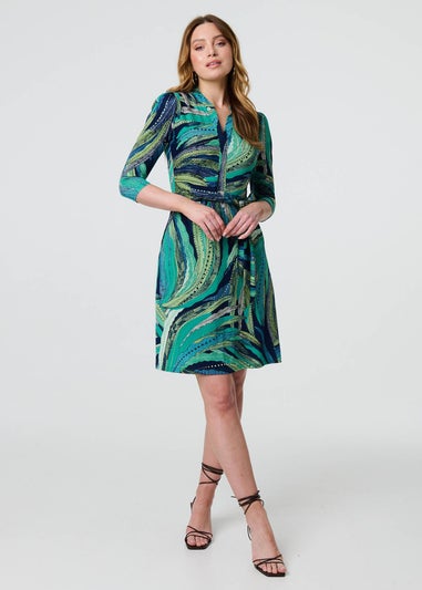 Izabel London Green Leaf Print Short Wrap Dress