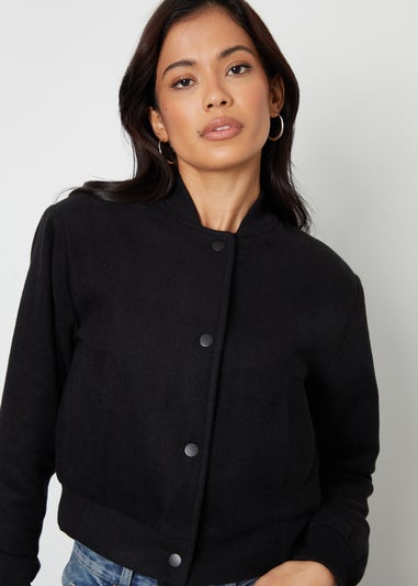 Threadbare Black Brushed Cropped Bomber Jacket