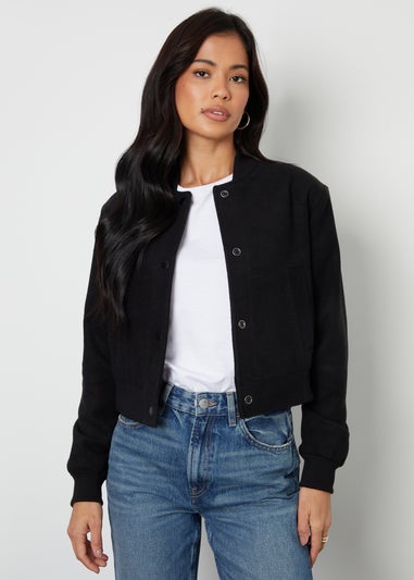 Threadbare Black Brushed Cropped Bomber Jacket