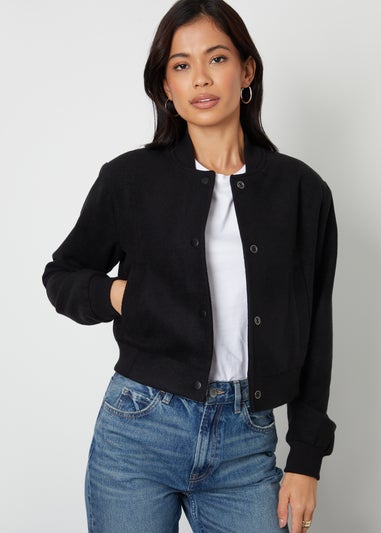 Threadbare Black Brushed Cropped Bomber Jacket