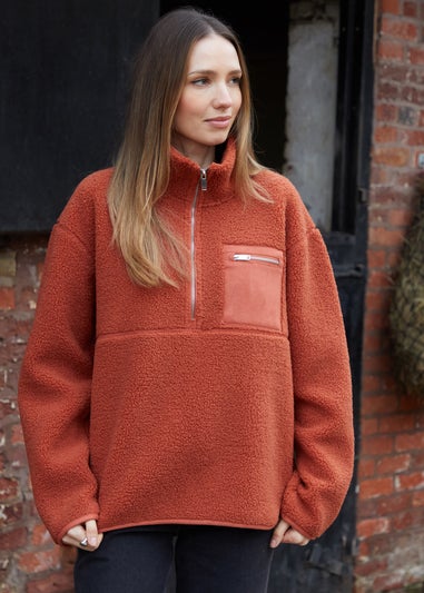 Threadbare Terracotta Half Zip Borg Fleece