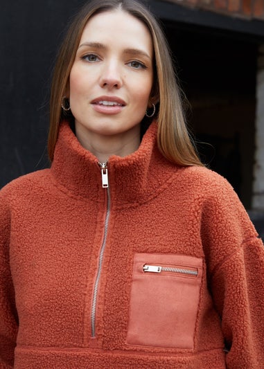 Threadbare Terracotta Half Zip Borg Fleece