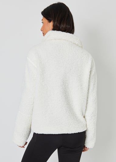 Threadbare White Funnel Neck Zip-Up Borg Fleece