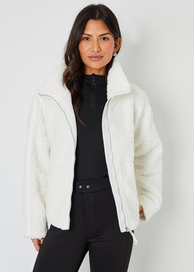 Threadbare White Funnel Neck Zip-Up Borg Fleece