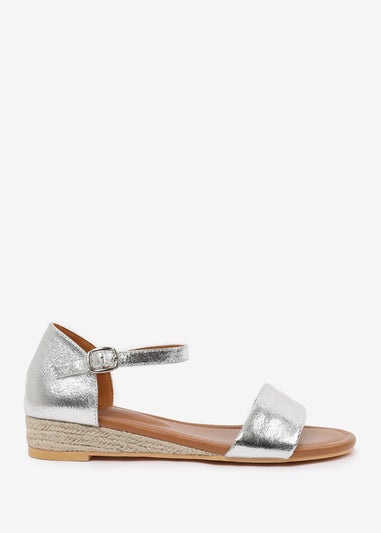 Where's That From Wide-Fit Metallic Silver Eleanor Low Wedge Shoes