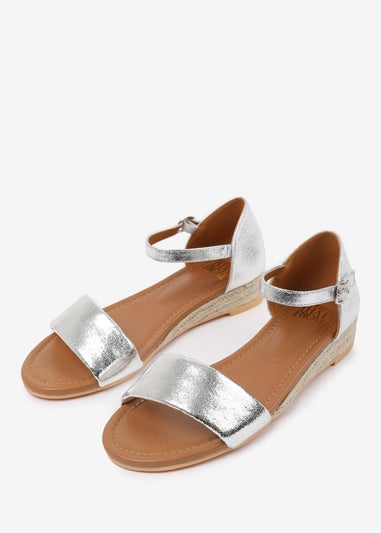 Where's That From Wide-Fit Metallic Silver Eleanor Low Wedge Shoes