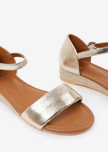 Where's That From Wide-Fit Metallic Gold Eleanor Low Wedge Shoes