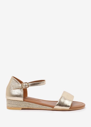 Where's That From Wide-Fit Metallic Gold Eleanor Low Wedge Shoes