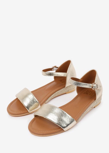 Where's That From Wide-Fit Metallic Gold Eleanor Low Wedge Shoes