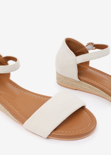 Where's That From Wide-Fit Cream Suede Eleanor Low Wedge Shoes