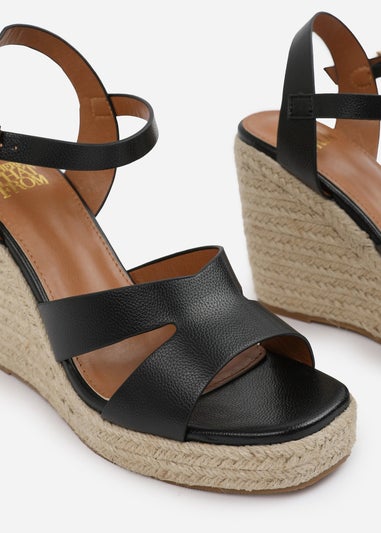 Where's That From Black-PU Wide-Fit Black PU Sansa Wedge Shoes