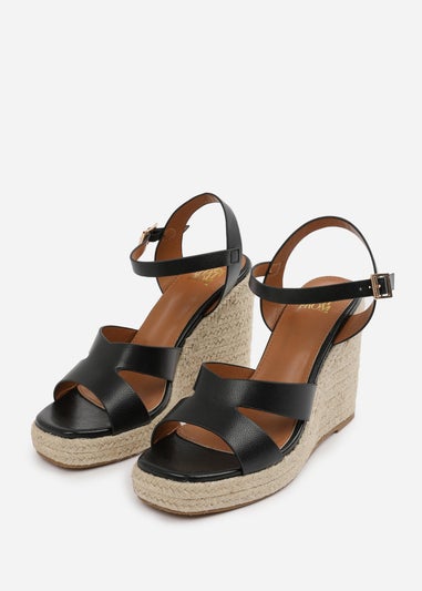 Where's That From Black-PU Wide-Fit Black PU Sansa Wedge Shoes