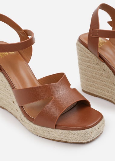 Where's That From Tan-PU Wide-Fit Black PU Sansa Wedge Shoes