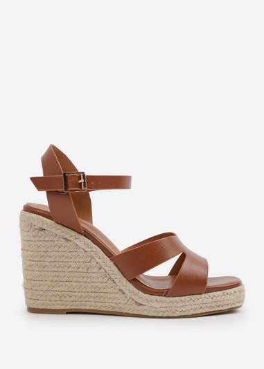 Where's That From Tan-PU Wide-Fit Black PU Sansa Wedge Shoes