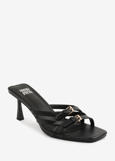 Where's That From Black PU Ariela Wide-Fit Cross-Over-Buckle Details Strap Heel