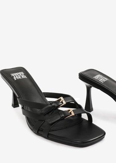 Where's That From Black PU Ariela Wide-Fit Cross-Over-Buckle Details Strap Heel